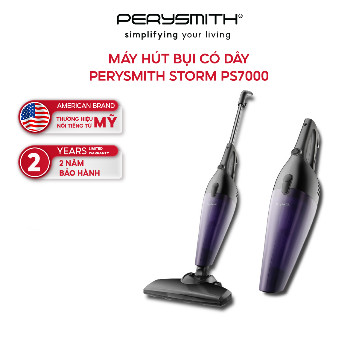 Máy hút bụi cầm tay PerySmith Storm PS7000 (700W) có dây lực hút 10000PA - Hàng chính hãng