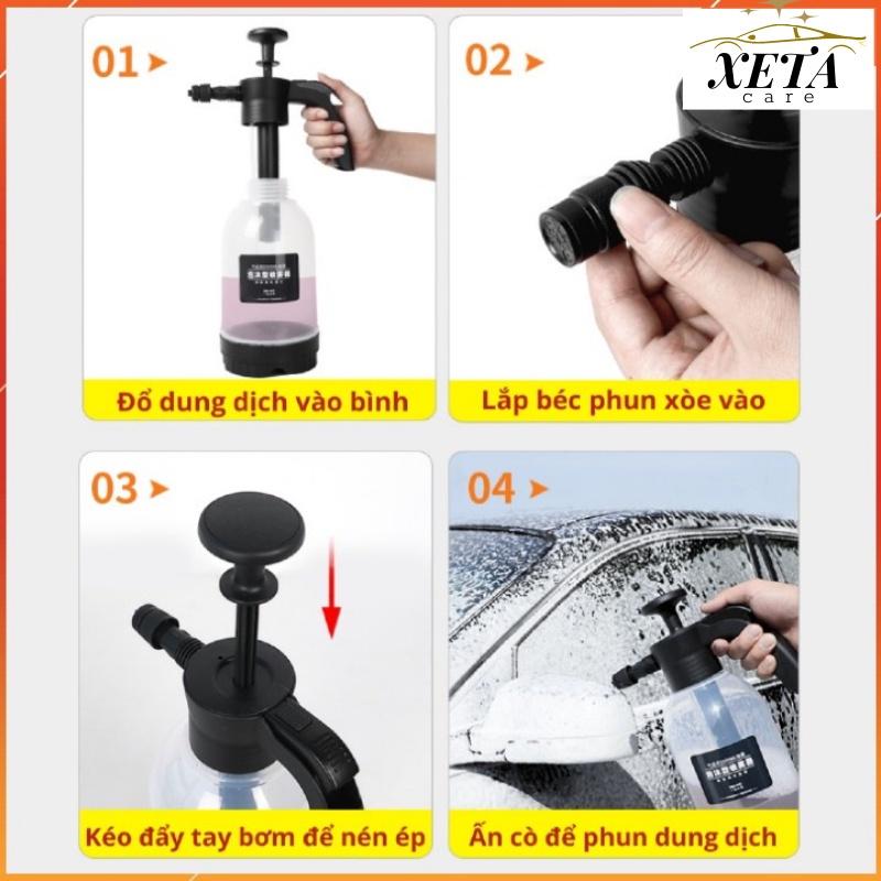 Dung dịch rửa xe không chạm dung tích 200ml kèm bình phun tuyết cầm tay Xeta đánh bay mọi vết bẩn trên xe ô tô