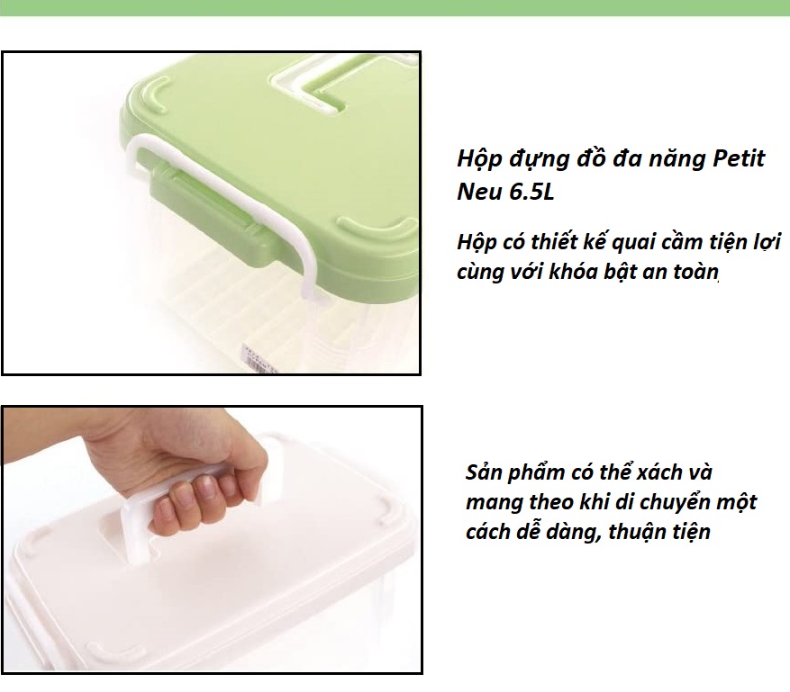 Hộp đựng đồ đa năng Fudo Giken Petit Neu, có thiết kế quai cầm tiện lợi cùng với khóa bật an toàn - nội địa Nhật Bản