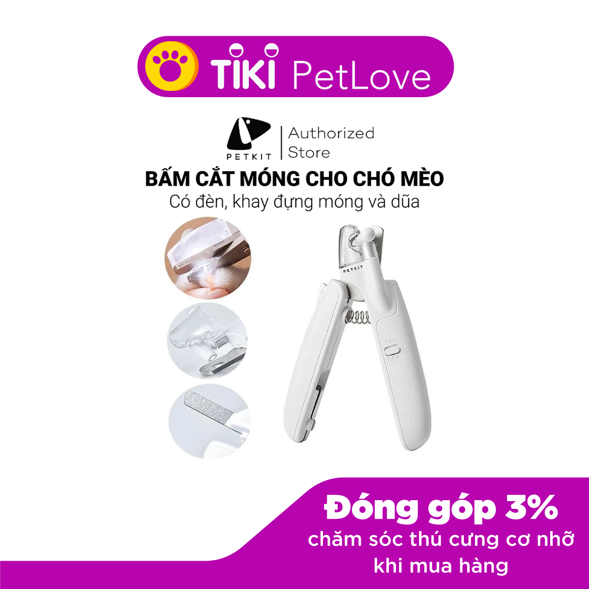 Bấm Móng Chó Mèo, Kìm Cắt Móng Thú Cưng Có Đèn LED PETKIT LED Pet Nail Clippers