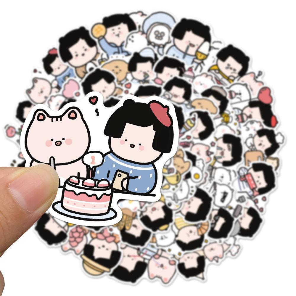 Sticker em bé và gấu hoạt hình cute trang trí mũ bảo hiểm, guitar, ukulele, điện thoại, sổ tay, laptop-mẫu S38