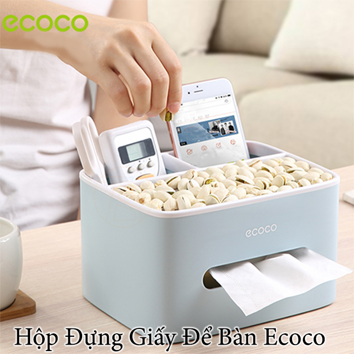 Hộp đựng giấy ăn để bàn ecoco e1602 có chia ngăn và khe để điện thoại tiện nghi