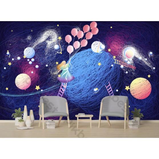 Tranh dán tường Tranh vũ trụ ngoài không gian sáng tạo, tranh dán tường 3d hiện đại MS1227680