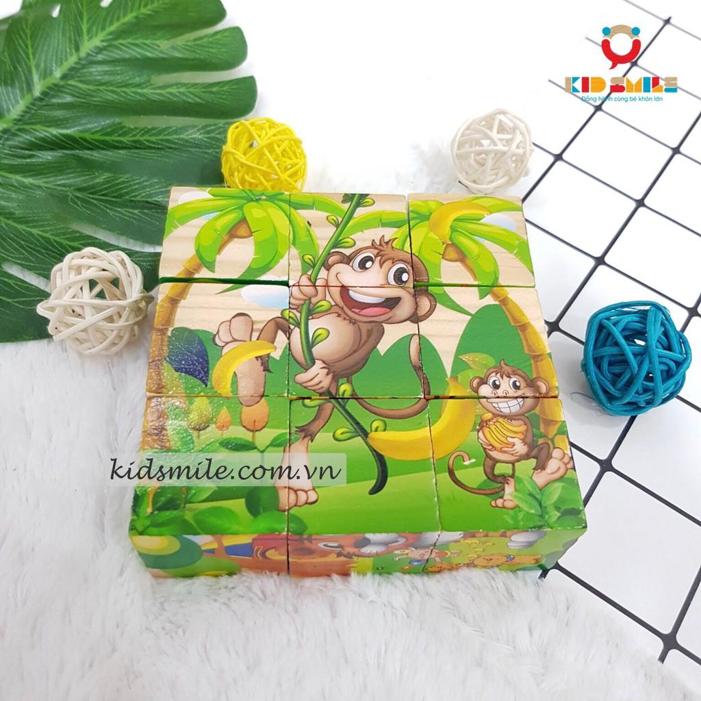 Đồ chơi gỗ tư duy logic - Xếp hình 9 khối vuông in 6 mặt - DOZKIDZ