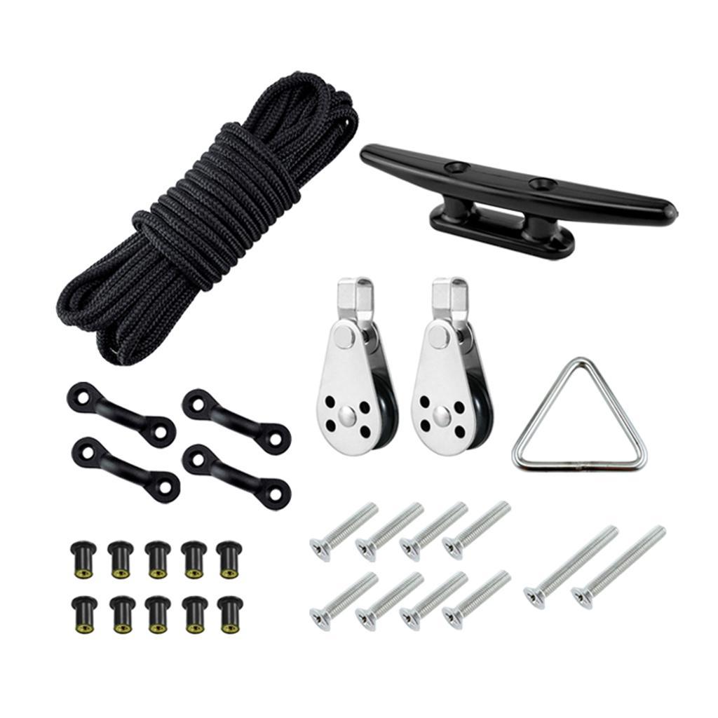Kayak Accessories Canoe Anchor Trolley Kit with 30ft Rope for boat anchoring