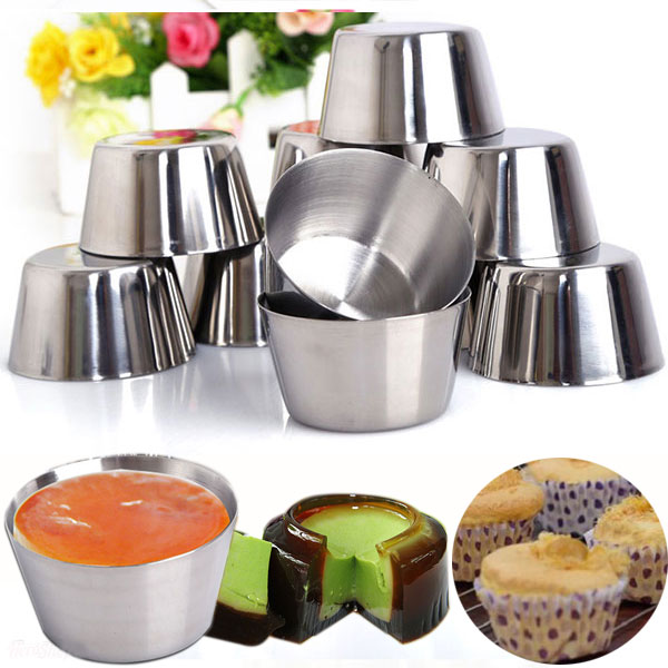 Bộ 10 Khuôn Làm Bánh Inox 304 Có Nắp Làm Bánh Flan , Rau Câu , Cupcake, Làm Đá Không Gỉ