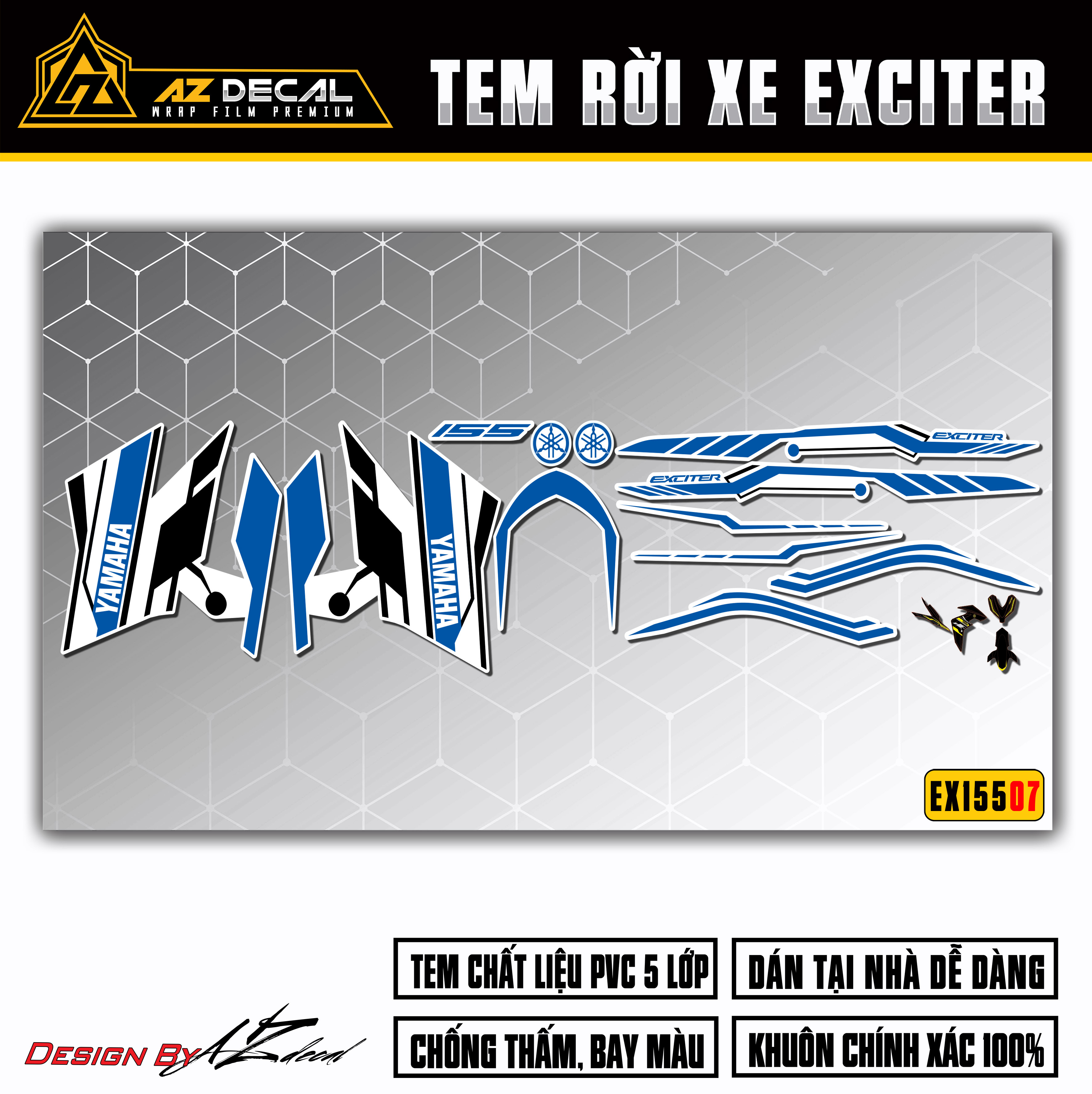 Tem Exciter 155 Phong Cách Thể Thao | EX15507 | Decal Ex Màu Đen, Trắng, Đỏ, Xanh Chống Nước, Chống Phai, Dễ Dán Tại Nhà