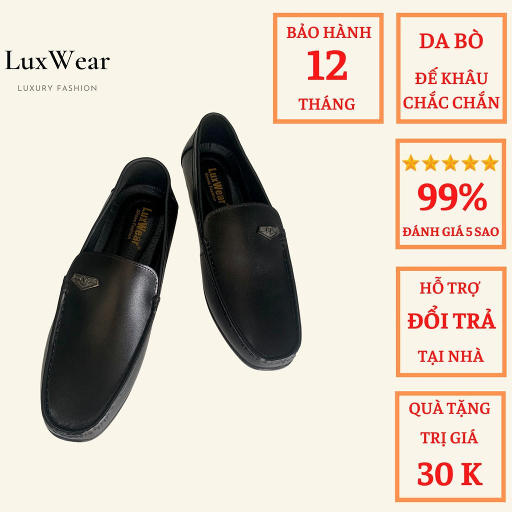Giày lười nam da bò đế khâu chắc chắn LuxWear màu đen có quà tặng kèm tất lười cao cấp GLMD