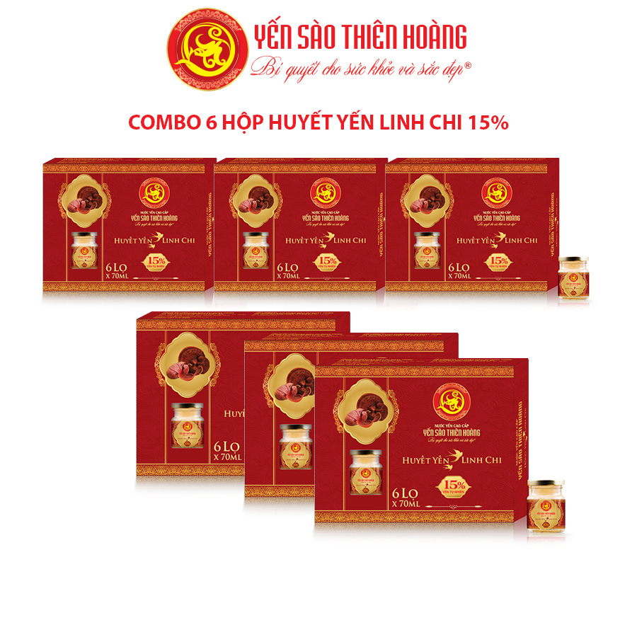 Combo 6 hộp nước Yến 15% Huyết Yến Linh Chi ( hộp/6 lọ )