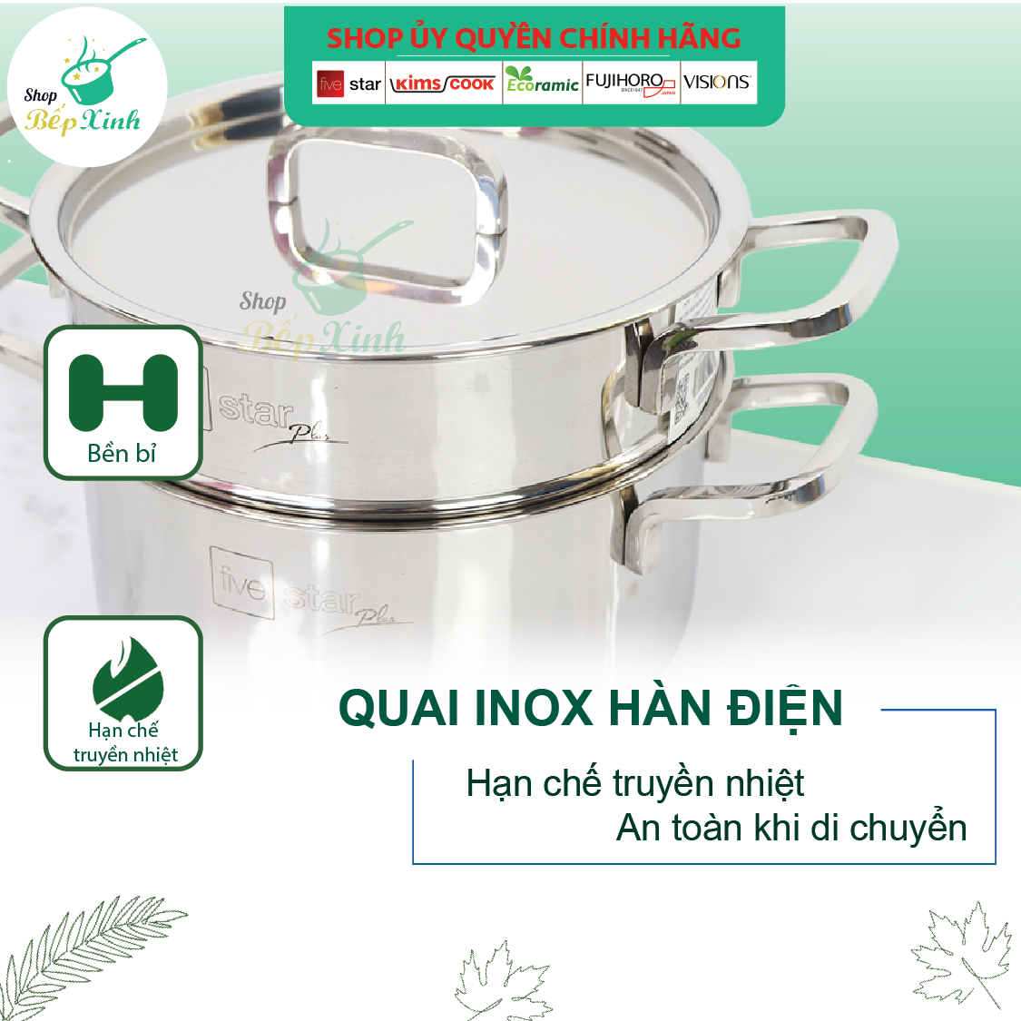 Bộ Nồi Xửng Hấp Inox 304 Fivestar (20cm)