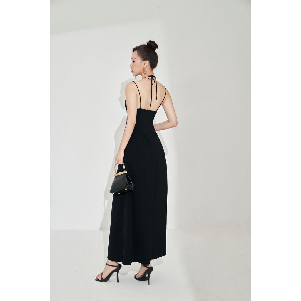 MOLLYNISTA - Đầm Olivia đen maxi xẻ cúp chữ U cột dây quyến rũ nữ tính thiết kế cao cấp đi chơi đi tiệc gợi cảm