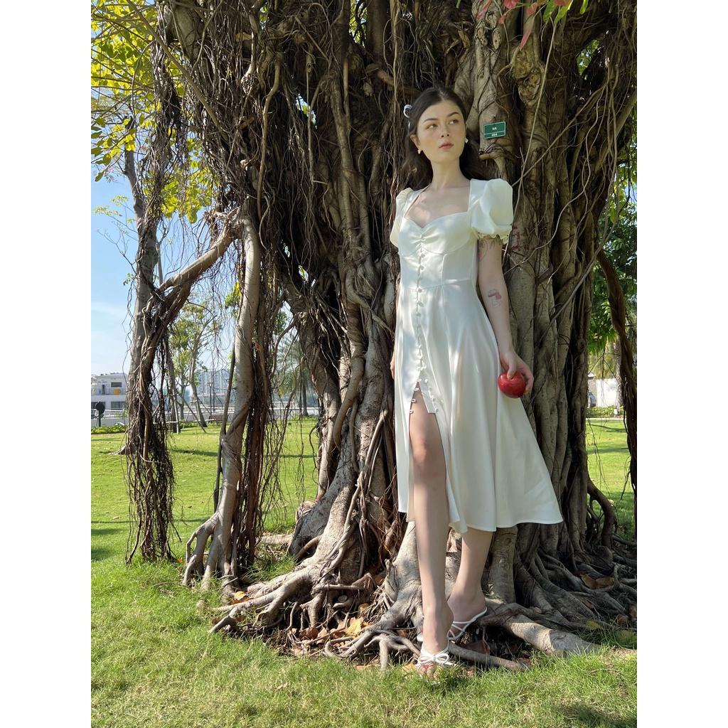 TIFFANY STUDIOS - Váy Dài Lụa Trắng Thiết Kế Cổ Tim - JACLYN DRESS WHITE