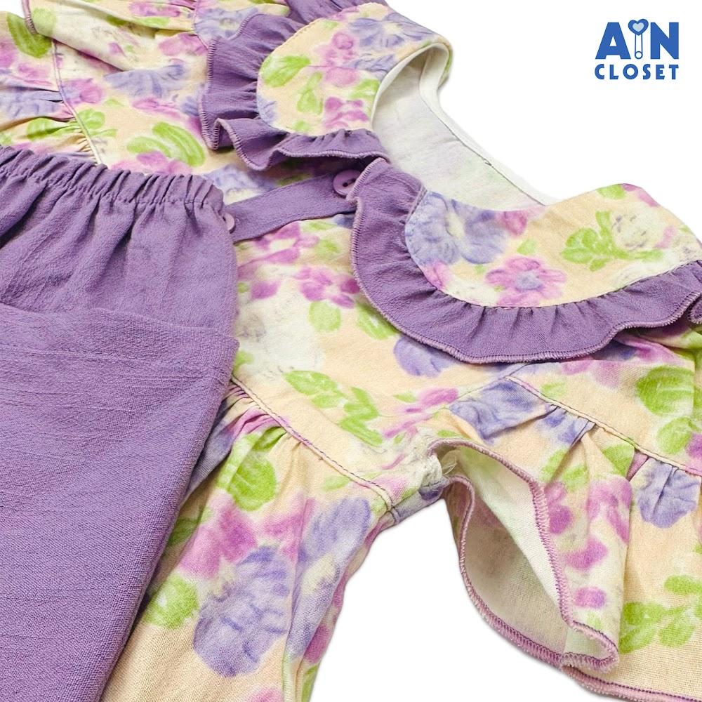 Bộ quần áo lửng bé gái họa tiết hoa Ngọc Anh tím cotton boi - AICDBGLGFAGV - AIN Closet