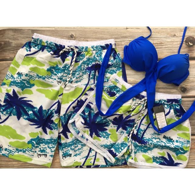Quần đôi couple vải dù đi biển kèm áo bikini thun lạnh