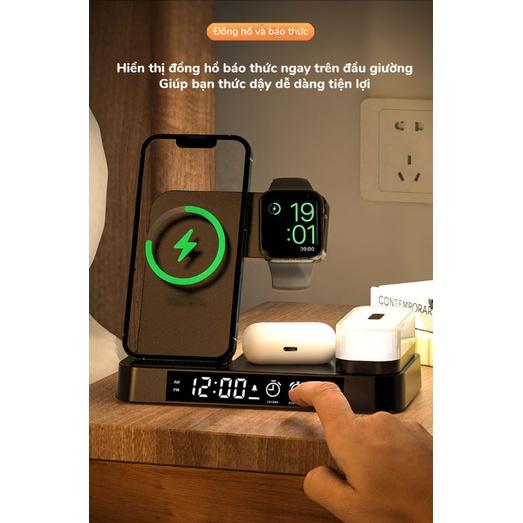 Dock sạc Không Dây Tích hợp đồng hồ đèn ngủ hỗ trợ sạc nhanh 30W Bedroom Station