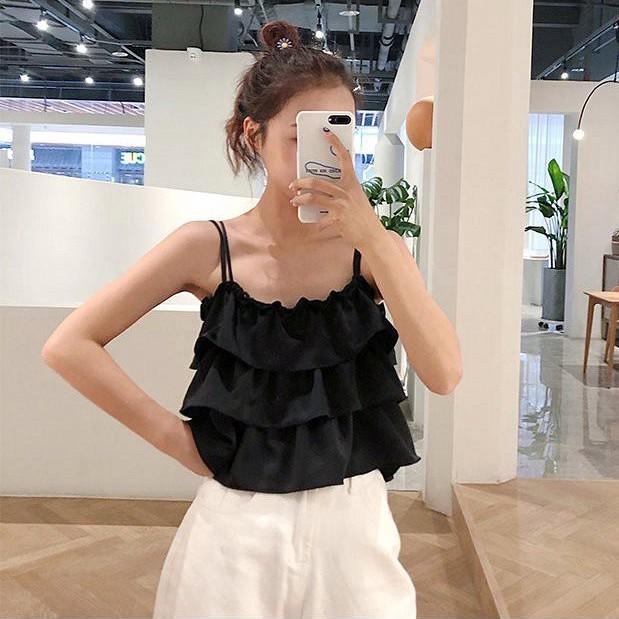 Áo 2 Dây Nữ Viền Bèo 3 Tầng 2 Màu Siêu Xinh Áo 2s Nữ Hở Lưng So Hot