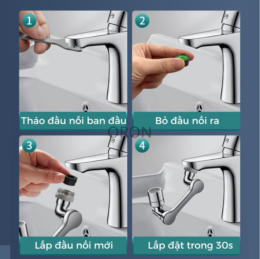 Đầu nối vòi Lavabo, vòi nước thông minh xoay 1080 độ nhựa ABS với 2 chế độ nước tiện dụng