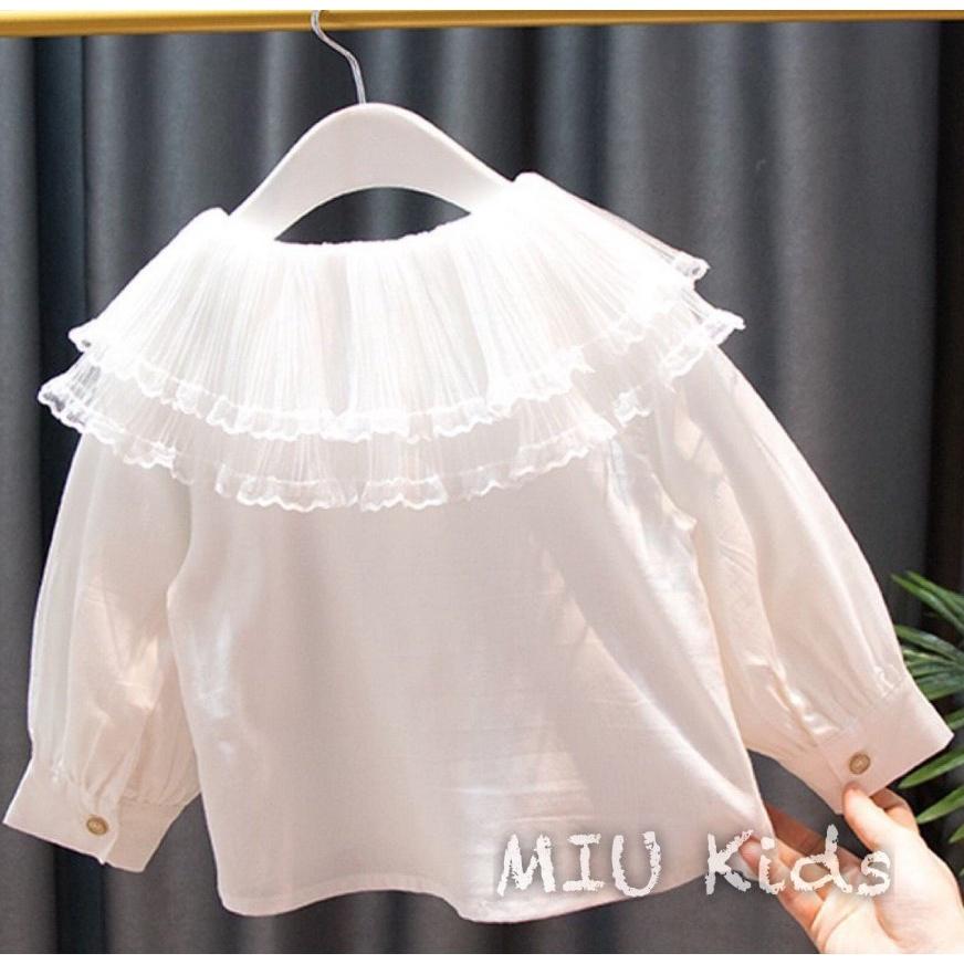 Set váy yếm bò và áo sơ mi voan công chúa cho bé gái mùa hè