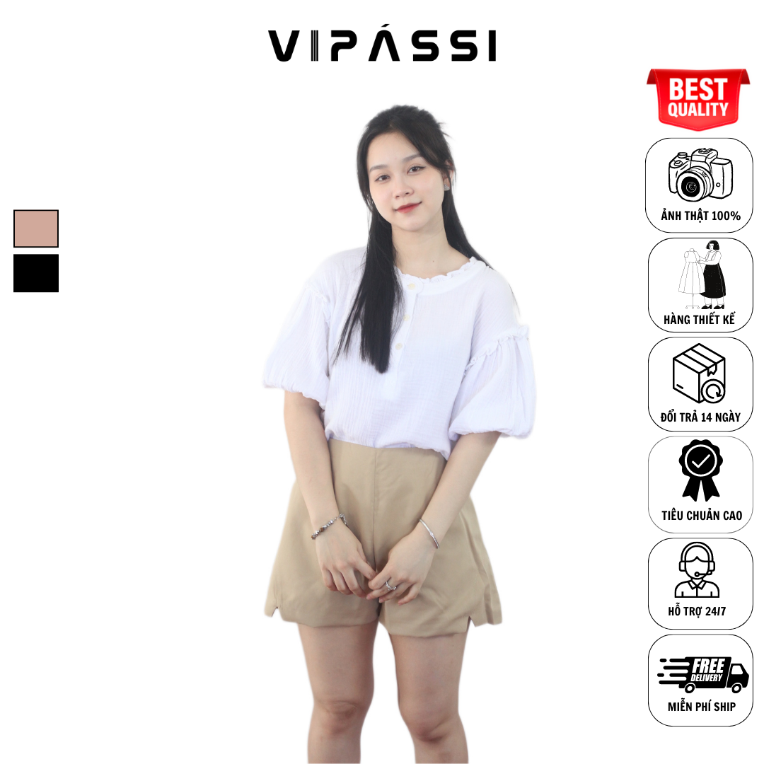 VIPÁSSI Quần Short Chữ A 2 Lớp Dây Kéo Sắt Xẻ Túi Không Ren