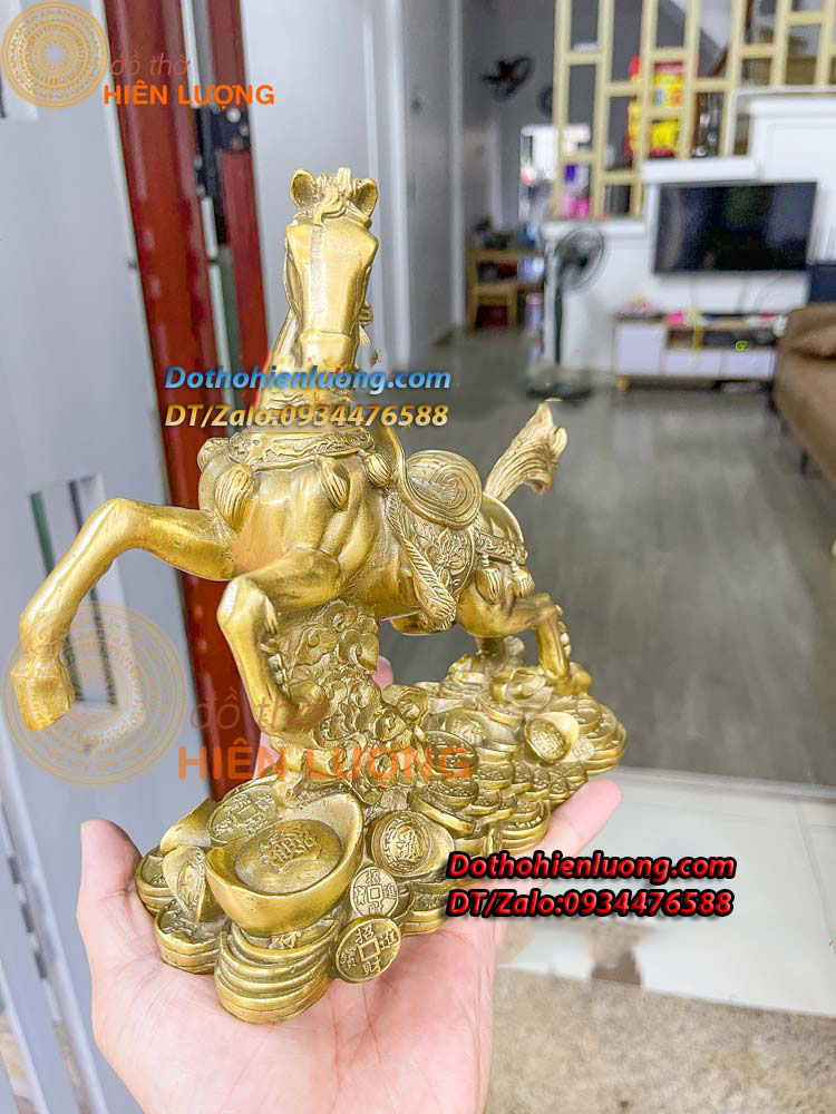 Tượng Ngựa Cưỡi Mây Bệ Tiền Bằng Đồng Nguyên Chất Kích Thước 24x9x20cm, Nặng 1,5kg - Đồ Thờ Hiên Lượng