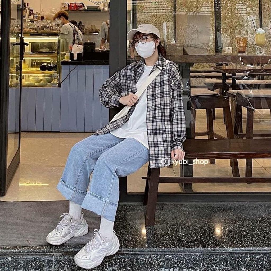 Quần jean baggy nữ trơn BARE Basic cạp cao phong cách ulzzang phối với cả tủ đồ - QO027