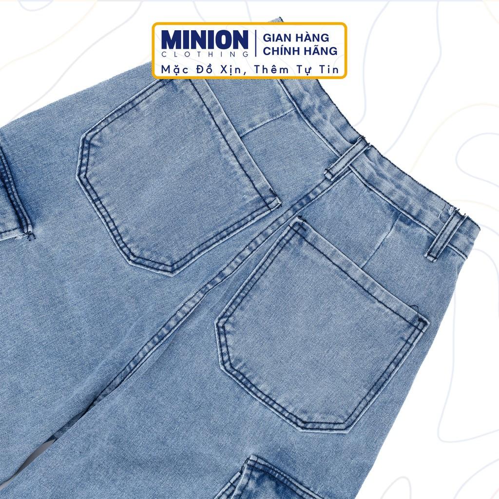 Quần jeans túi hộp ống rộng MINION CLOTHING lưng cạp cao Unisex nam nữ quần bò Ulzzang chất jean cao cấp dày dặn Q3001