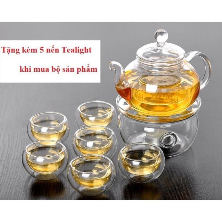 Combo ấm+ chén 2 lớp+ lọ chè vải