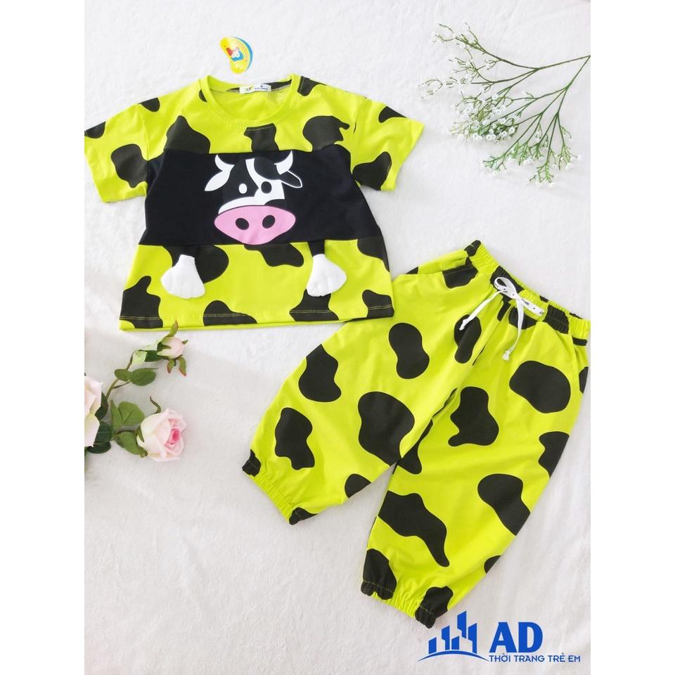 Set đồ Croptop hình chú bò sữa thun 100% cotton hot 2021 cho bé gái cực kỳ dể thương