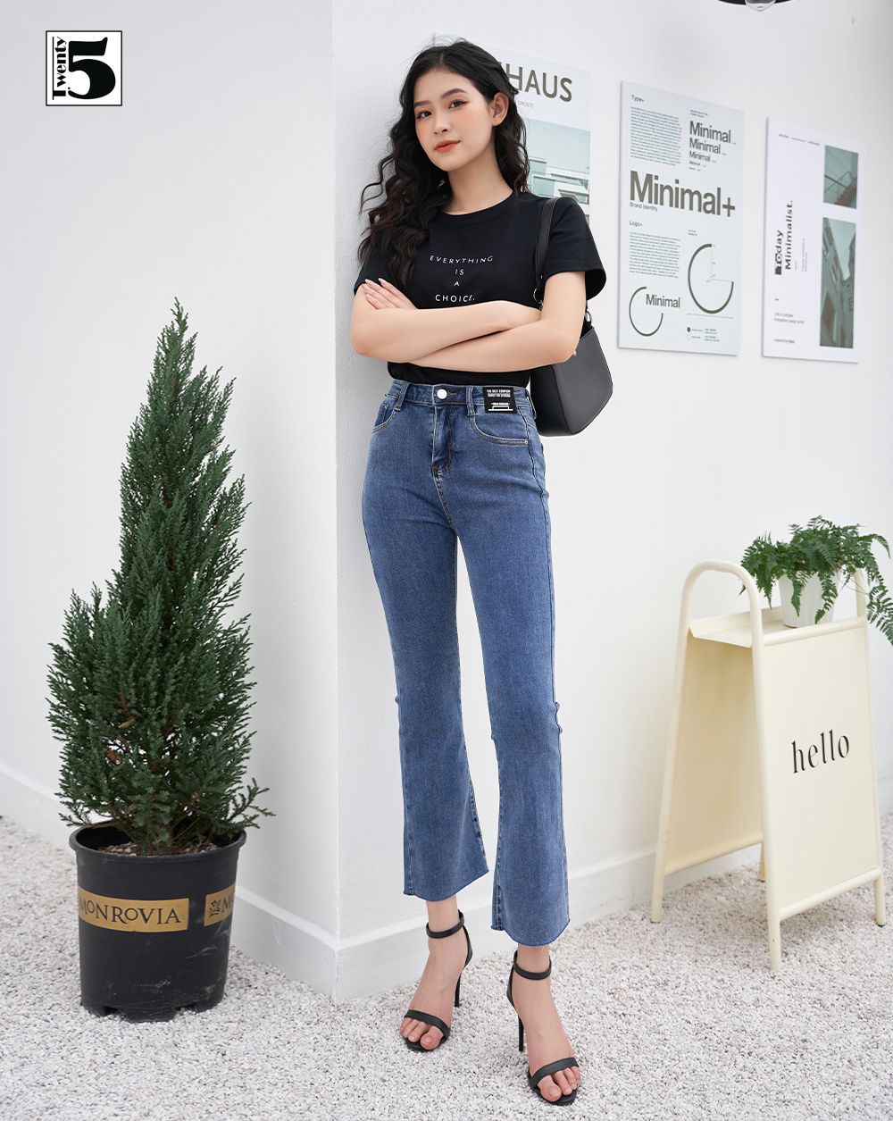 Quần jeans nữ ống loe cắt gấu, vải co dãn Twentyfive 3933