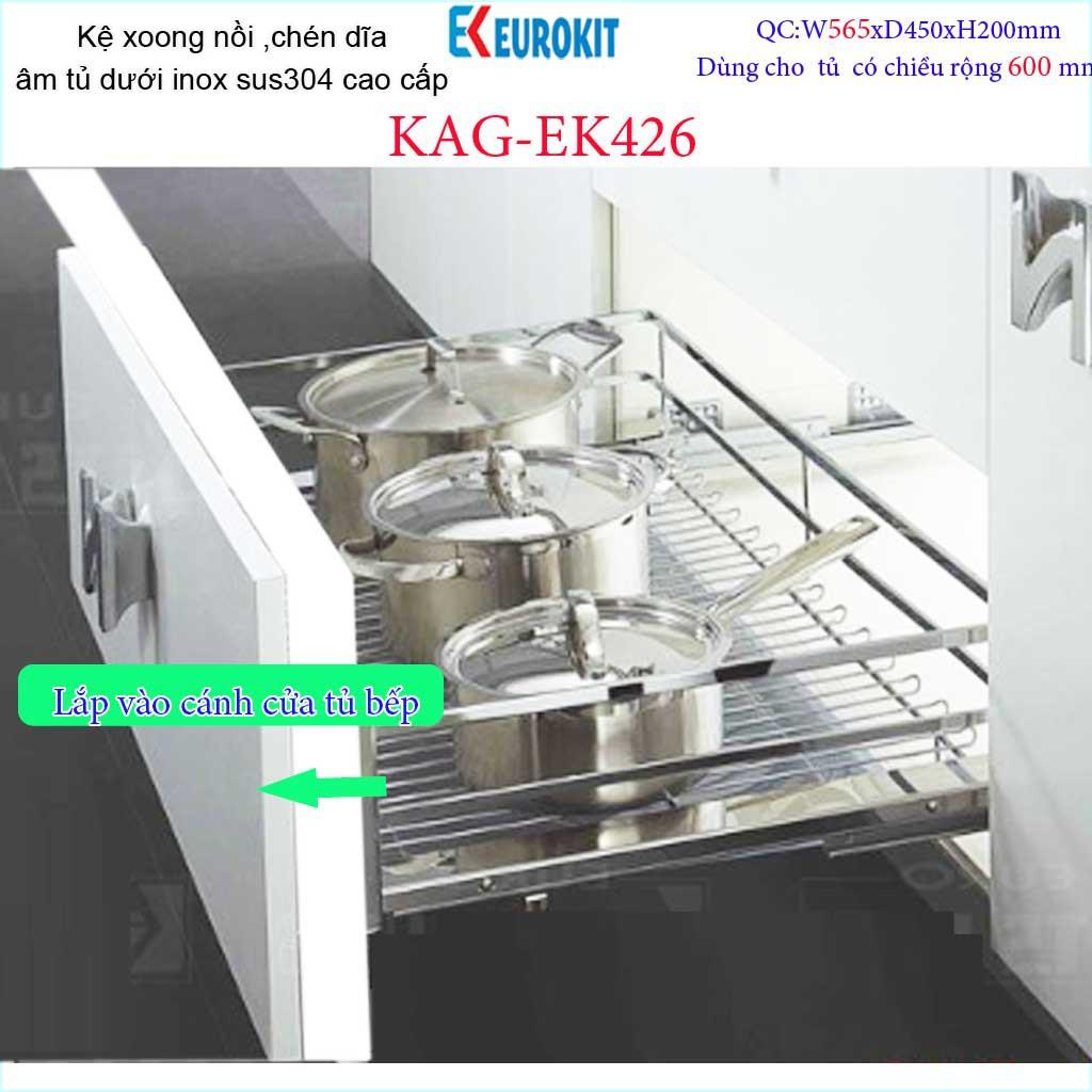 Kệ chén bát xoong nồi Euro âm tủ bếp inox 304, Kệ đa năng ray kéo tủ bếp dưới 60cm KAG-304EK426, khuyến mãi phí lắp đặt