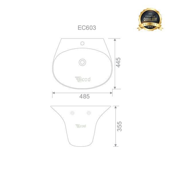 CHẬU LAVABO TREO TƯỜNG LIỀN KHỐI EC6003