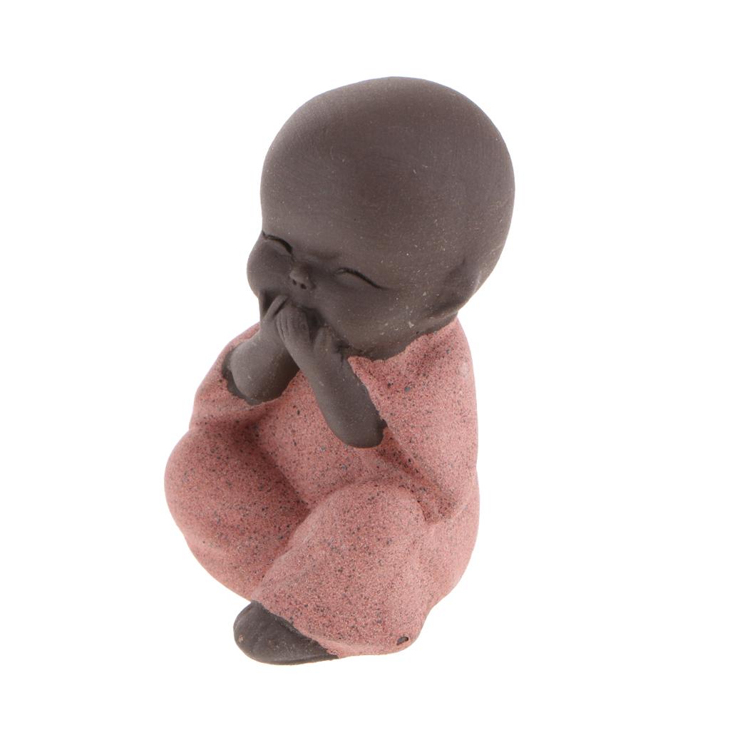 2xCeramic Small Buddha Statue Monk Figurine Tea Pet Decorative Ornaments Red