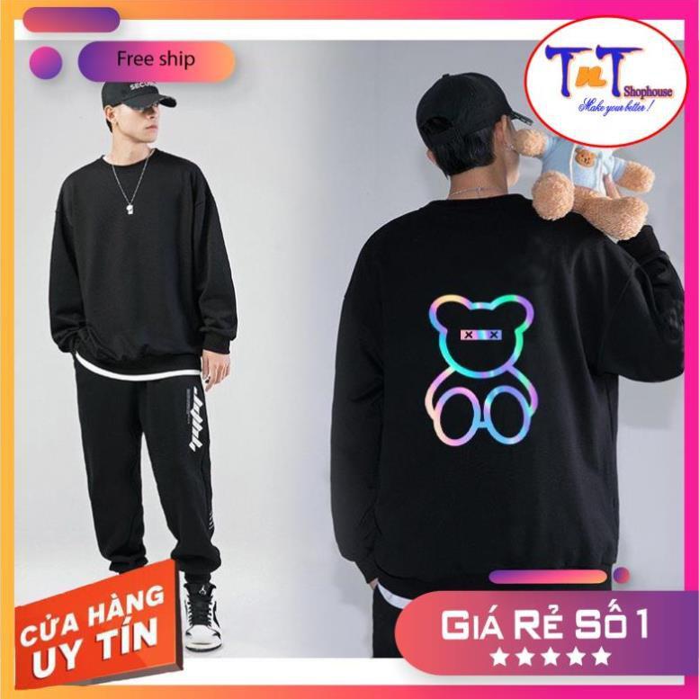 AS85 Áo Sweater Gấu XX Phản Quang Áo Nỉ Dài Tay Unisex Nam Nữ Freesize thời trang, cá tính năng động