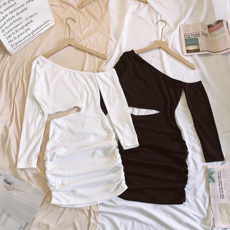 Đầm khoét eo lệch vai