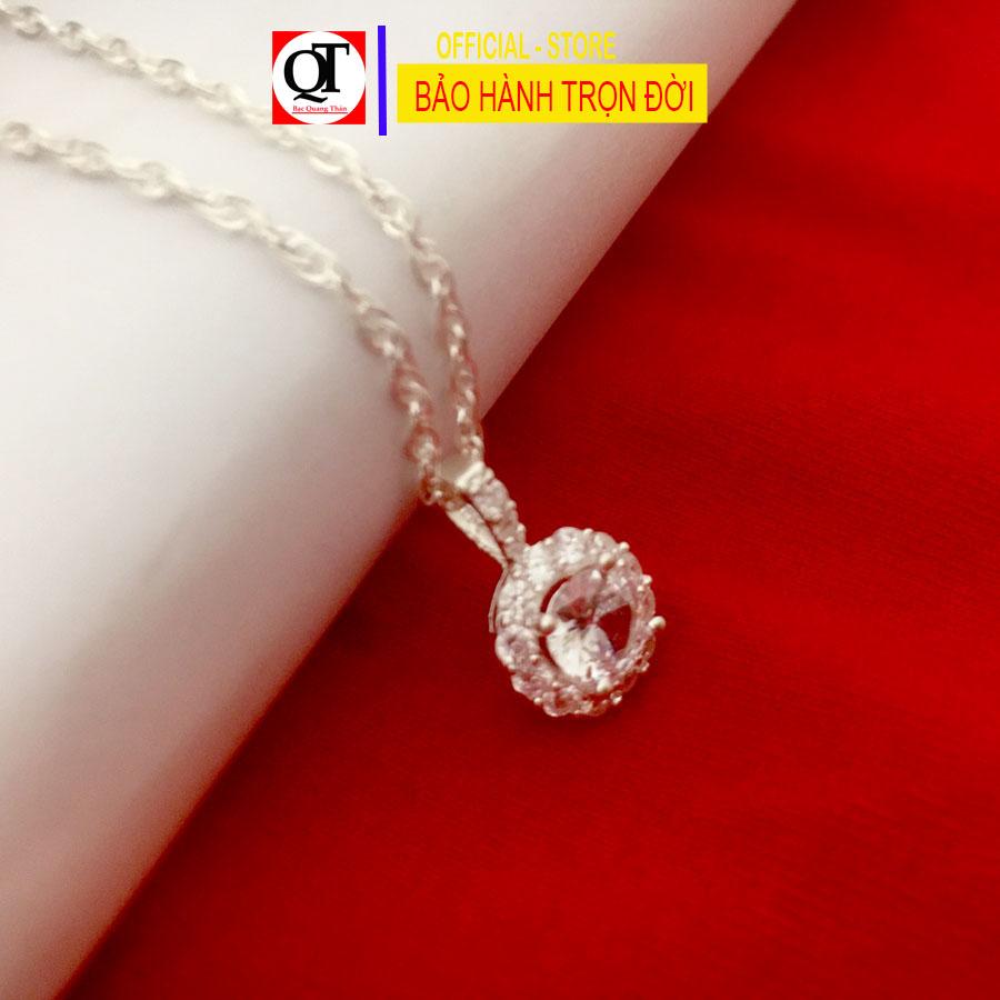 Dây chuyền nữ bạc ta kiểu kép xoắn mặt dây nữ đính kim cương nhân tạo 6ly cao cấp trang sức Bạc Quang Thản.