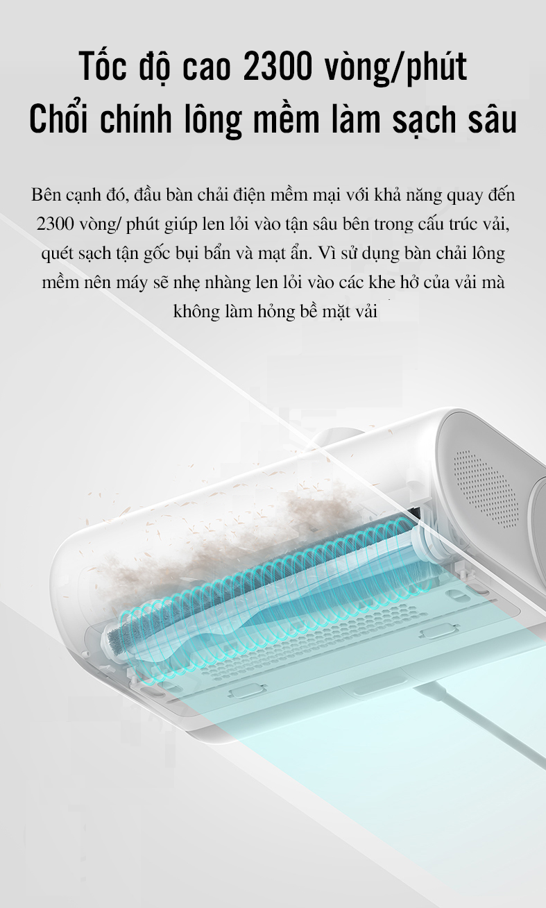 Máy hút bụi đệm giường Xiaomi diệt khuẩn bằng tia UV dùng cho sofa, gấu bông, gối ôm - Hàng chính hãng