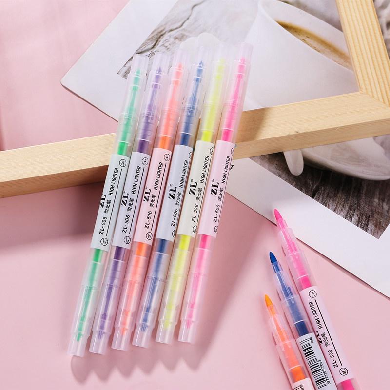 Set 6 bút dạ quang Highlight hai đầu 2 màu dễ thương, Bút highlight pastel 2 đầu nhiều màu - takenotebeta