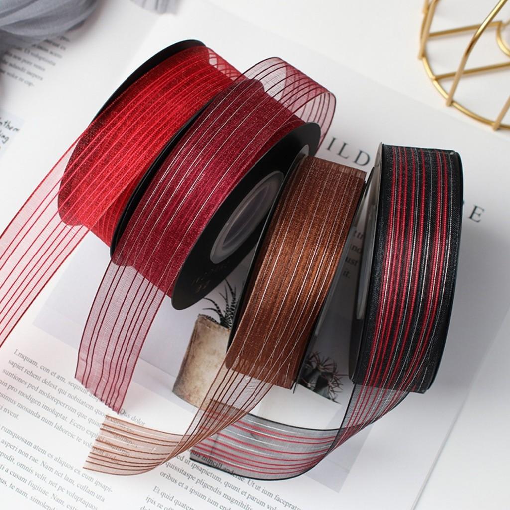 Ruy băng voan kẻ kim tuyến viền hàn cao cấp bản 25mm