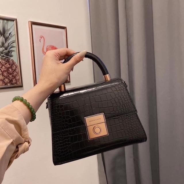 Túi da rắn quai xách khuy tròn size 22cm vỡ hộp