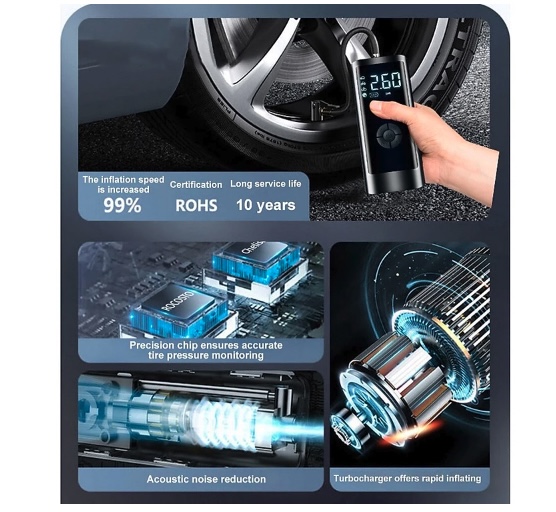 Máy Bơm Lốp Điện Tử Cầm Tay không dây FastROCOSTO Ô Tô, Xe Máy, Xe Đạp