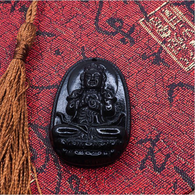 Mặt dây chuyền Đại Nhật Như Lai đá Obsidian tự nhiên - Phật Độ Mạng cho người tuổi Mùi, Thân - PBMOBS06