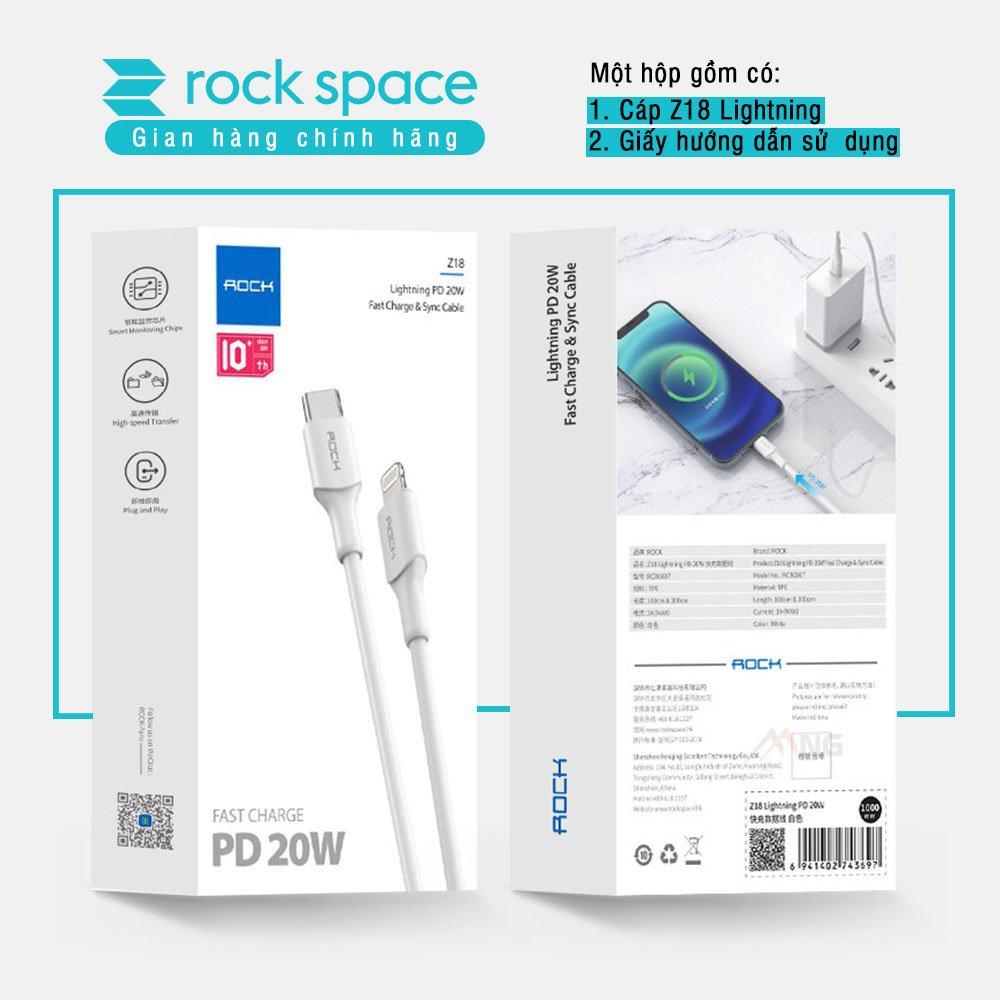 Dây cáp sạc nhanh 12 Rock Z18 dành cho Iphone , độ dài 2m, sạc nhanh 20W chuẩn PD - Hàng chính hãng 