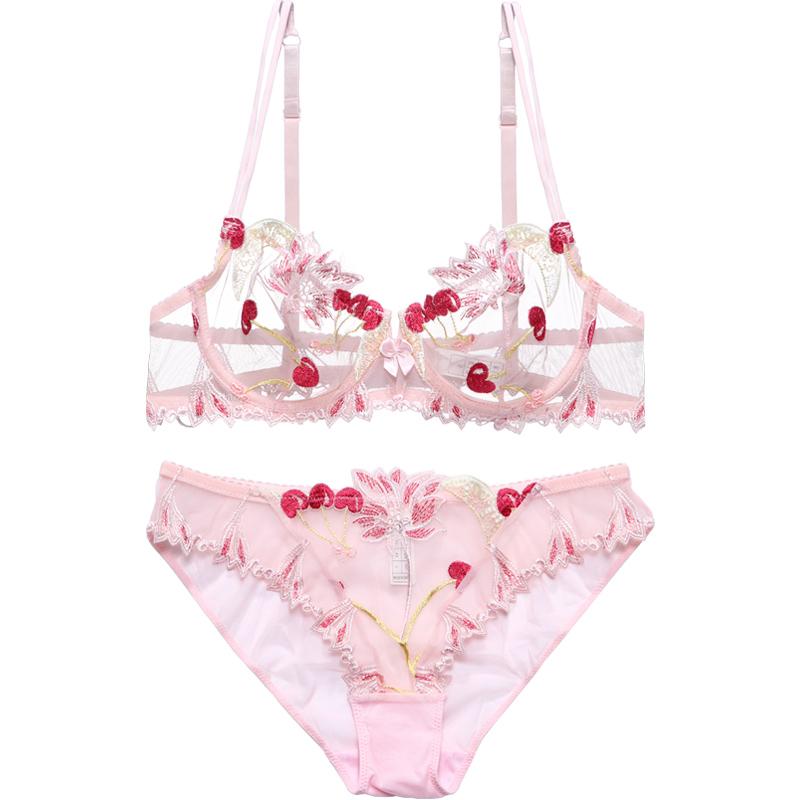 Quần Lót Nữ Hồng Áo Ngực Và Quần Lót Set Bộ Áo Ngực Bộ Quần Lót Kawaii Anh Đào Thêu Quần Lót Nữ Áo Ngực Đúc Thông Hơi Không
