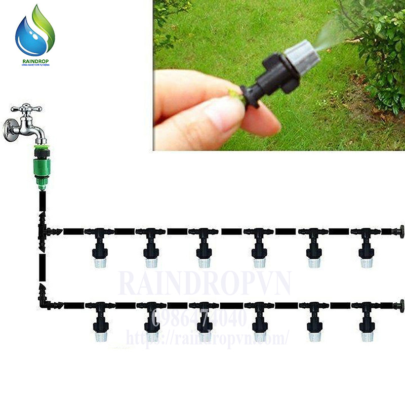 Bộ kit 10 béc phun sương xám tưới cây tự động kèm đầy đủ phụ kiện