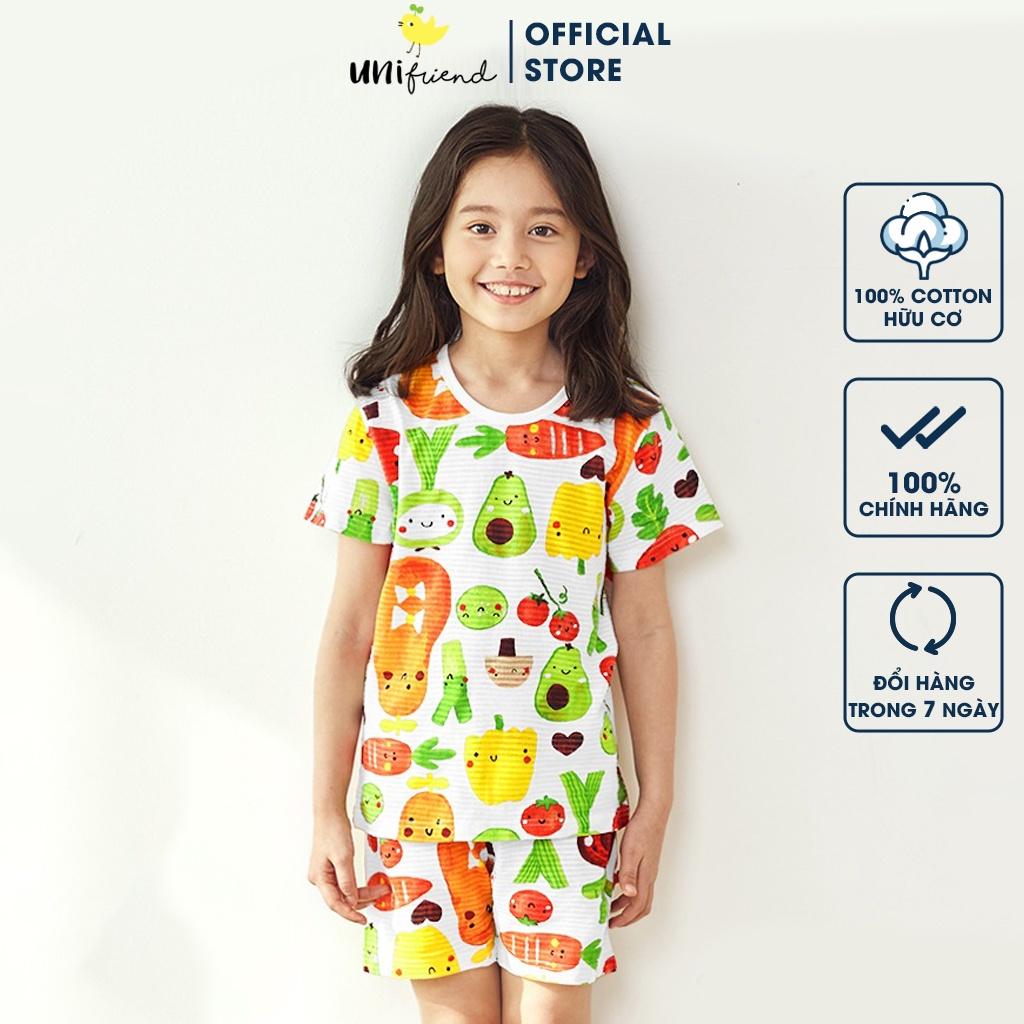 Bộ đồ ngắn tay mặc nhà cotton giấy cho bé gái U3020 - Unifriend Hàn Quốc, Cotton Organic