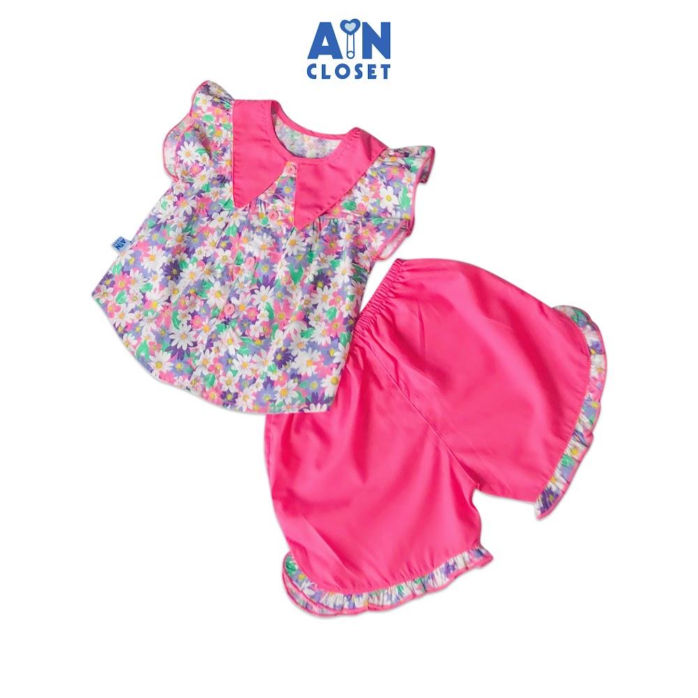 Bộ quần áo ngắn bé gái họa tiết Nhí hồng sen cotton boi - AICDBGCZLITX - AIN Closet