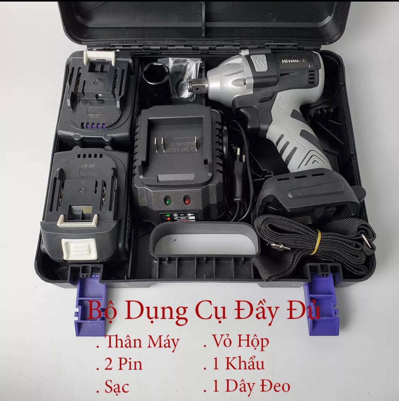 Máy Siết Bulong Pin không chổi than full box, TẶNG 1 đầu khẩu chuyên dụng
