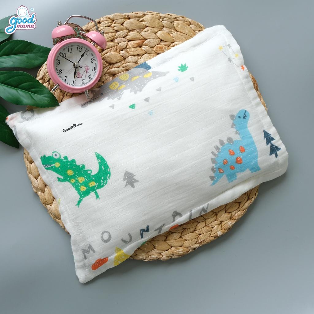 Gối Bông Sơ Sinh Cho Bé Goodmama vỏ xô sợi tre, bông microfiber kháng khuẩn tự nhiên