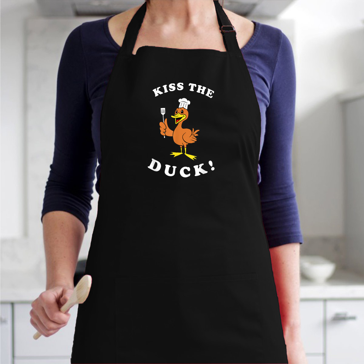 Tạp Dề Làm Bếp In Hình Kiss The Duck - Kiss The Cook Joke Pun Chef