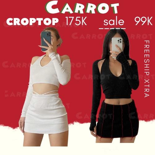 SET ÁO CROPTOP TAY RỜI KIỂU MỚI 2 MÀU TRẮNG ĐEN QUYẾN RŨ FREESIZE CÁ TÍNH